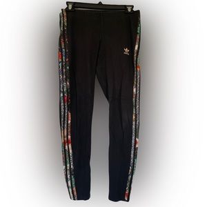 Adidas black leggings with multicolored strips